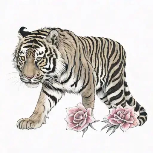 Tiger With Flowers With A Little Color
