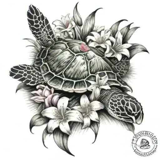 Sea Turtle And Cali Lilly Flower