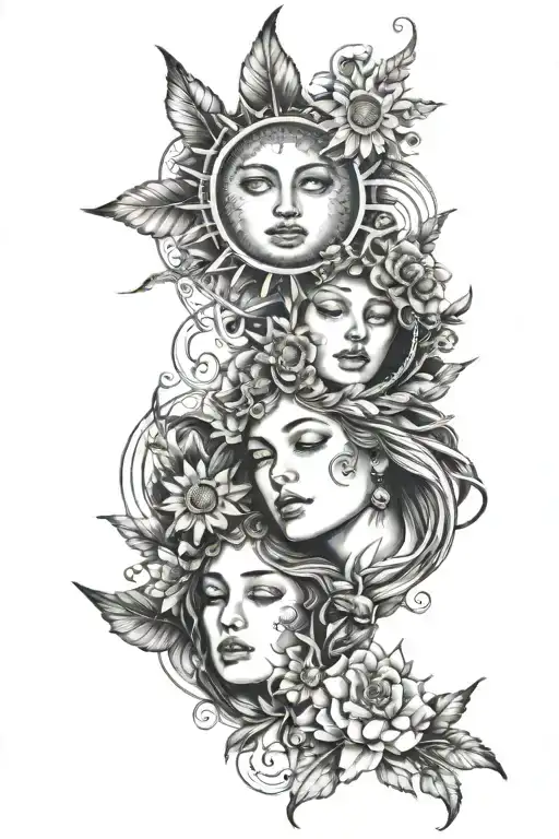 Pisces And Virgo Woman With Daisflower And Sun And Moon