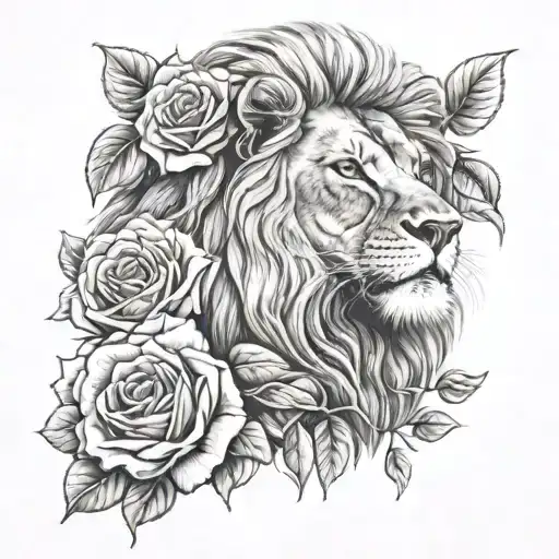 Lion And Roses
