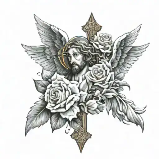 Jesus Roses Cross Angels