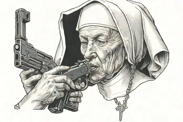 Nun Sniffing Coke With Gun