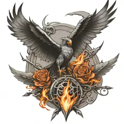 Nc With Arrows Wings And Fire Flames