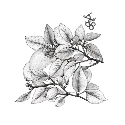 Lemon Tree Branch With Lemons And Flowers