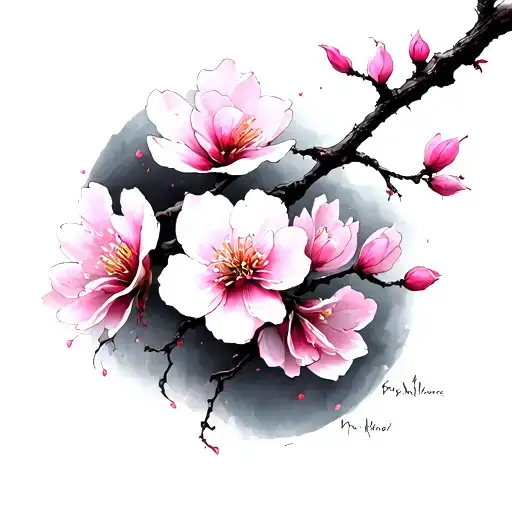 Make A Tattoo Sketch With A Fake Sakura Branch Abstract