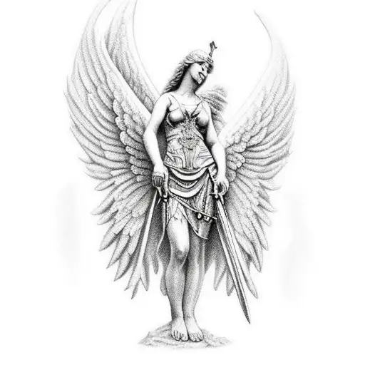 Warrior Angel On One Knee Near Water