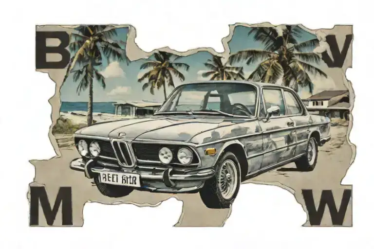 A Classic Bmw Car With A Beach Background
