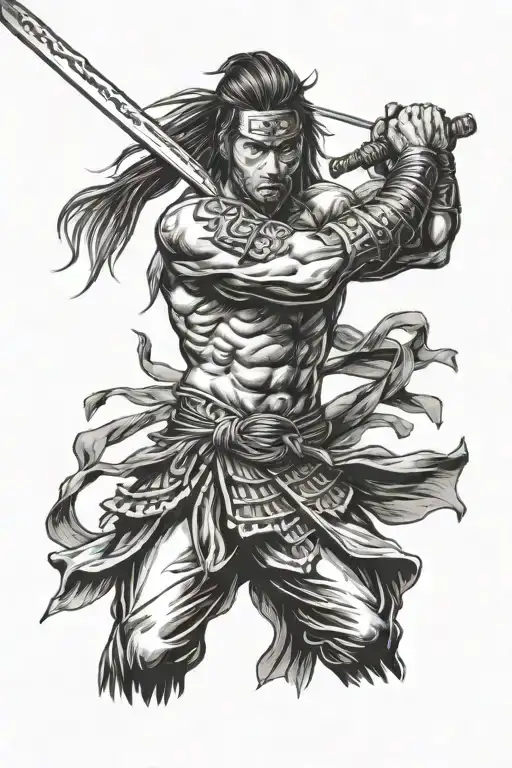 Warrior Wielding A Katana Sword