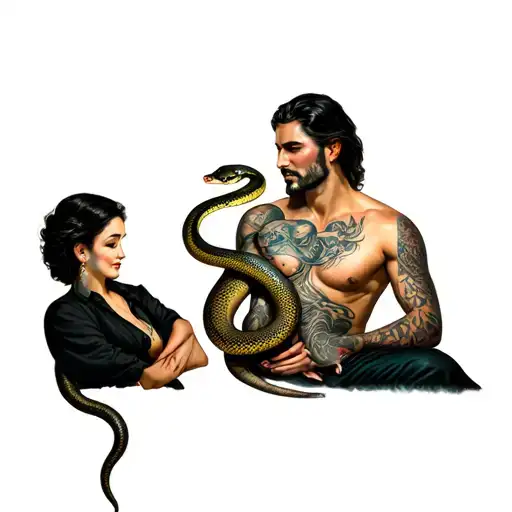 A Man With A Woman And A Snake