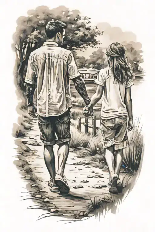 Older Brother And Younger Sister Holding Hands And Walking