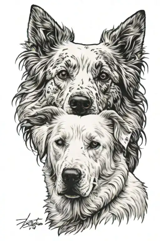 A Mirrored Picture Of A White Dog And An Older Version Of Itself