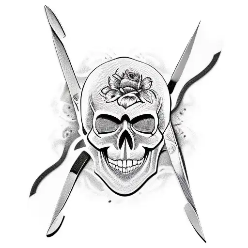 Skull Metal Knife With Flower