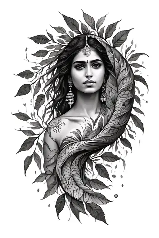 Leaf Stems Flowing Around The Arm Like A Helix Patten Mixed With Elements From Indian Culture