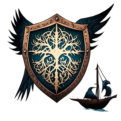 Nordic Gods Vikings Igdrasil Boats Shield Symbol Vikings Corbeau
