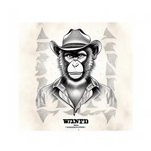 Wanted Poster Of Monkey Wearing Cowboy Hat