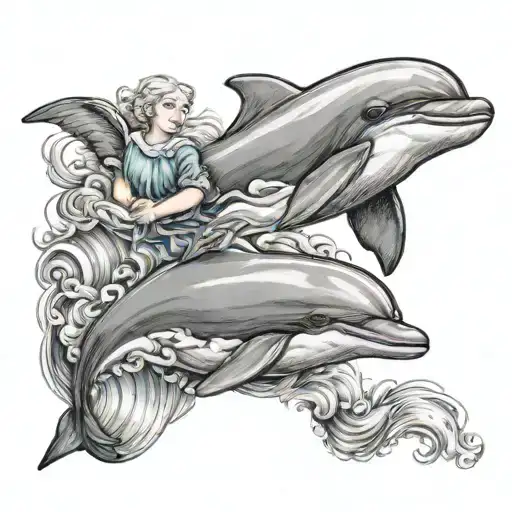 Dolphin Jumping With A Baby Angel On Its Back