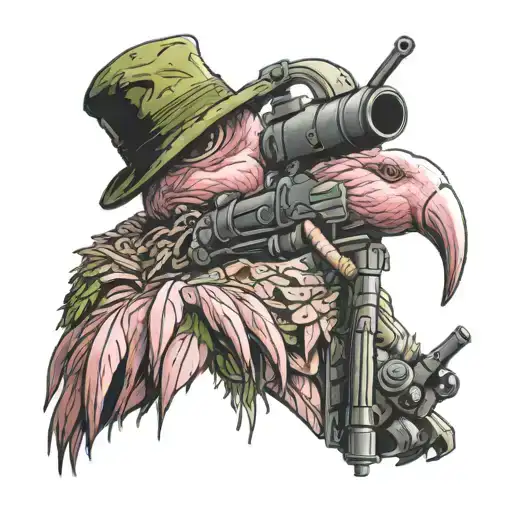 Flamingo Sniper In Ghillie Suit Holding A Bolt Gun