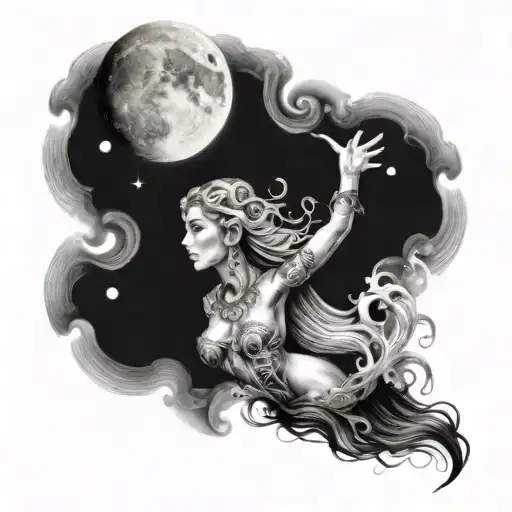 A Mystical Moon Goddess With Elements Of Witchcraft And Ocean Symbolism