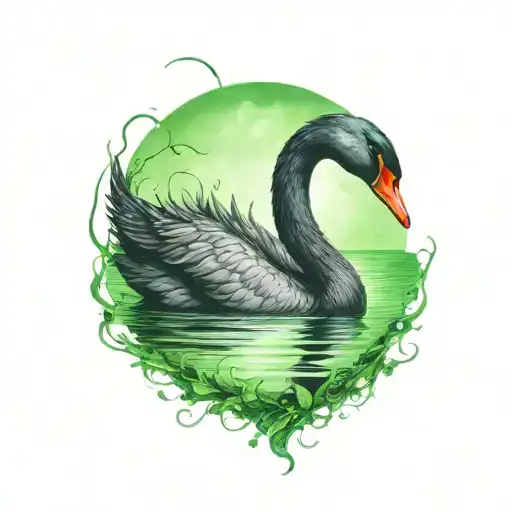 Black Swan Evil With Green Eye With Moonlight Backgorund