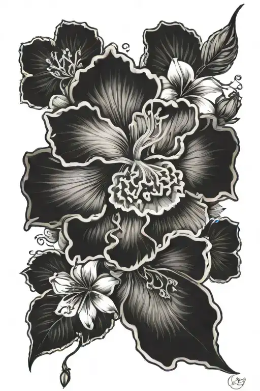 Portrait And Roses Mayflowers Hibiscus