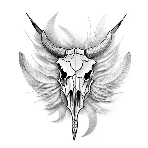 Bull Skull With Feathers