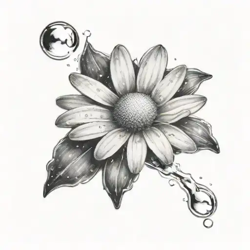 Small Daisy With Rain Drop Falling