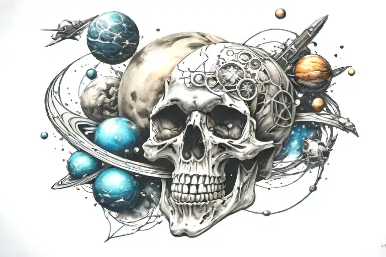 Skull And Space With Planets