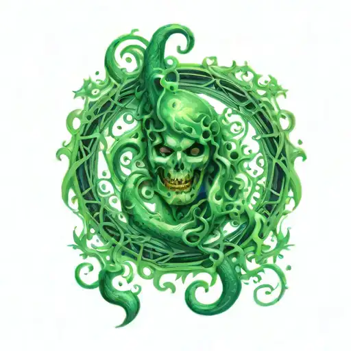 Green Flames Surrounding Harry Potter Death Eater Symbol