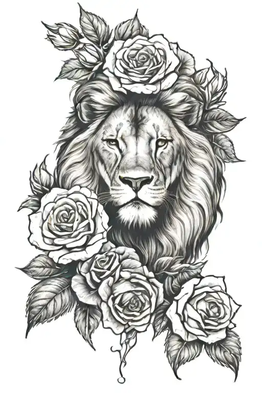 Lion Head And Roses