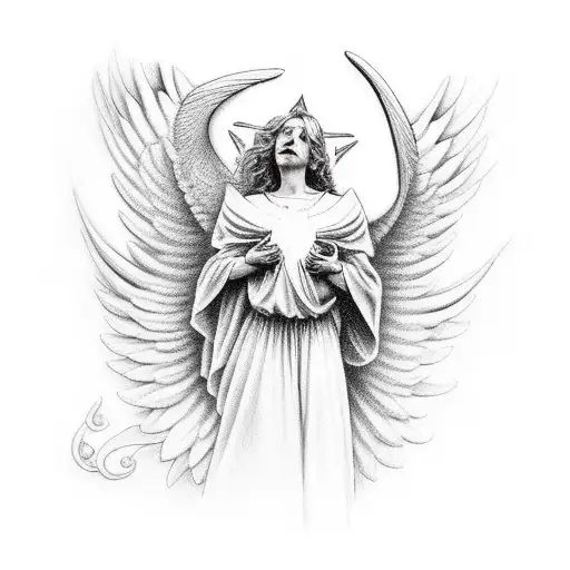 Guardian Angel Looking Up With Arms Wide