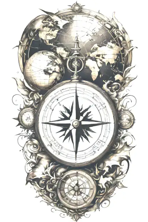 Compass And Globe Surrounded