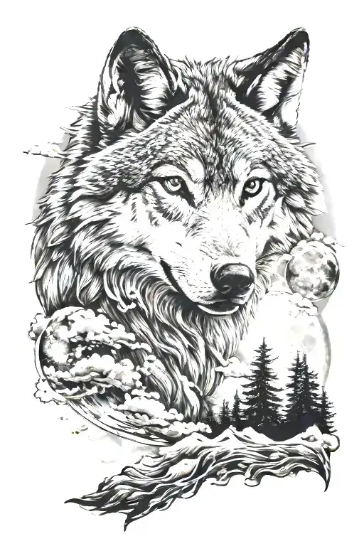 People Moon And Clouds And Wolf