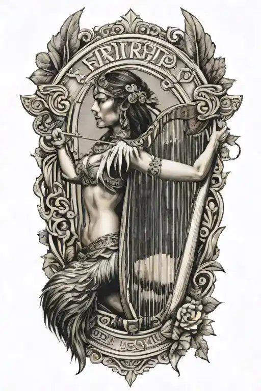 Irish Harp Indian Arrow Intertwined