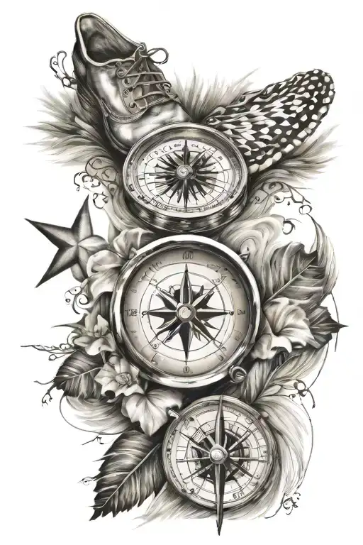 Compass And Foot Print Inside Representing The Client's Love