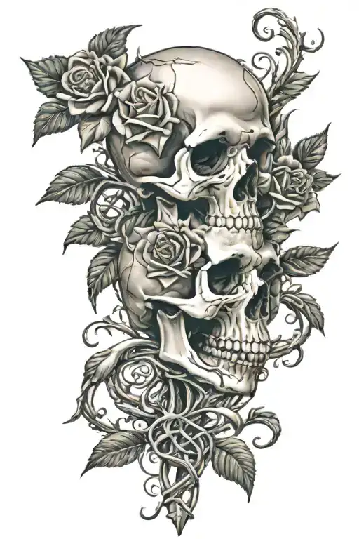 Skull Roses Cross And Vines And Thorns Wrapped