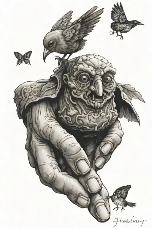 Cute Forrest Golem With Small Bird On His Finger