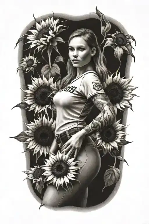 Softball Pitcher Wrapped In Sunflower Blooming