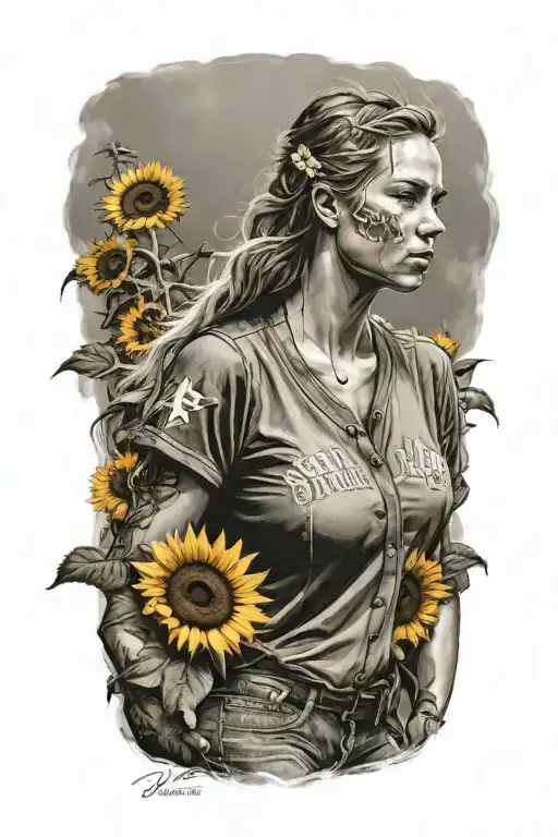 Softball Pitcher Wrapped In Sunflower Field