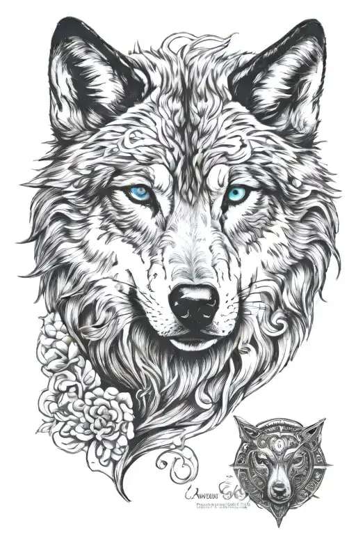 Wolf With Blue Eyes Initials At Bottom Part