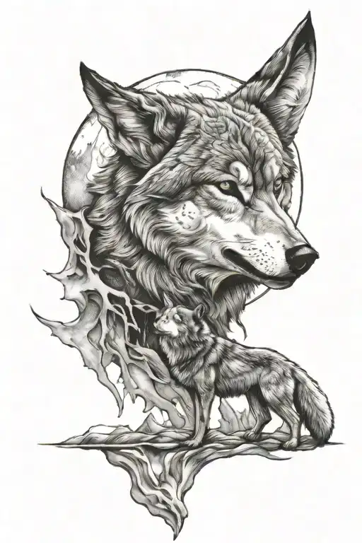 Moon And Wolf Howling