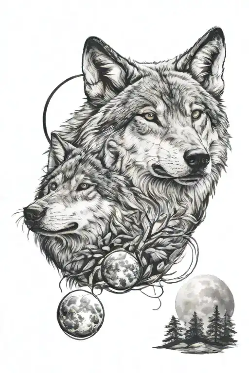 Wolf And Moon Surrounded