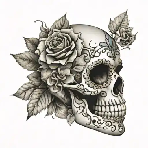 Photo Realistic Sugar Skull Side Profile Mosaic