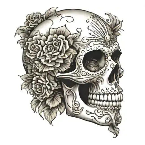 Photo Realistic Sugar Skull Side Profile In A Mosaic Style