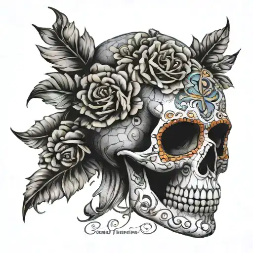 Photo Realistic Sugar Skull Mosaic Side Profile