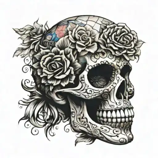 Photo Realistic Mosaic Sugar Skull Side Profile