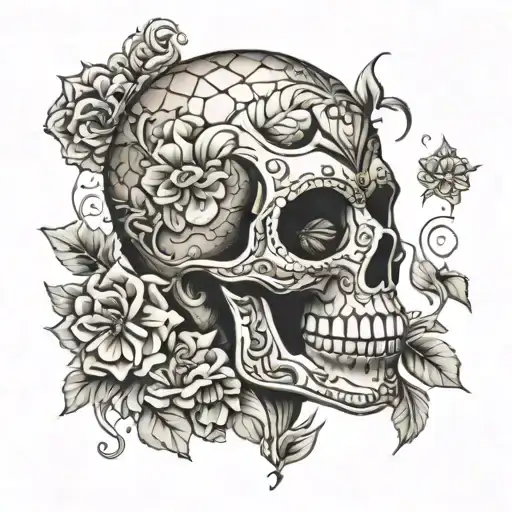 Photo Realistic Mosaic Sugar Skull Side Profile