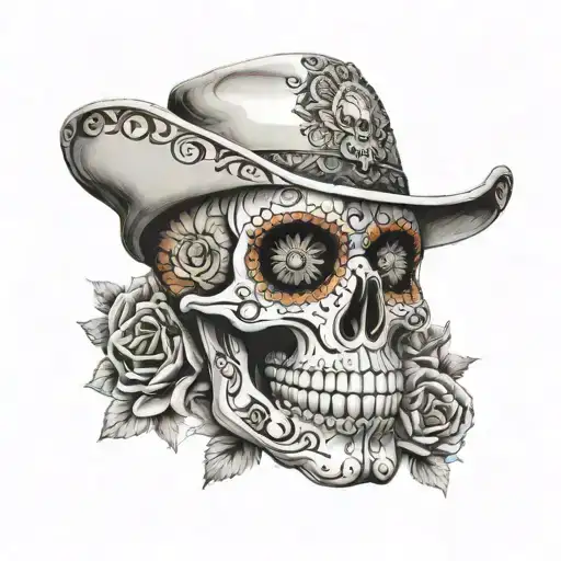 Photo Realistic Mosaic Sugar Skull Facing Slightly To The Right