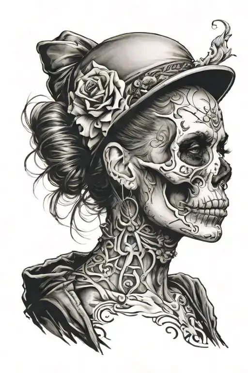 Portrait Of A Girl With A Skull Wearing