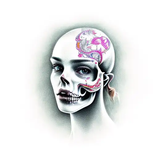 Left Facing Girl Half Face Missing Skull