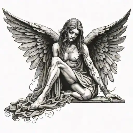 Fallen Angel With Drooping Wings In Ancient Greek Style